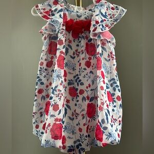 Little Lass Floral One Piece - Red and Blue